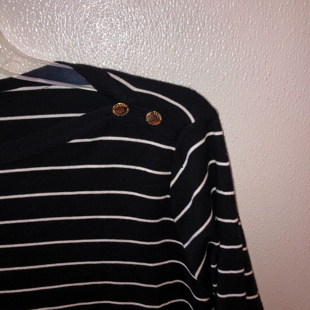 Lauren Ralph Lauren Womens 3X Black White Striped L/S Shirt Top Tee Epaulets - Picture 4 of 8